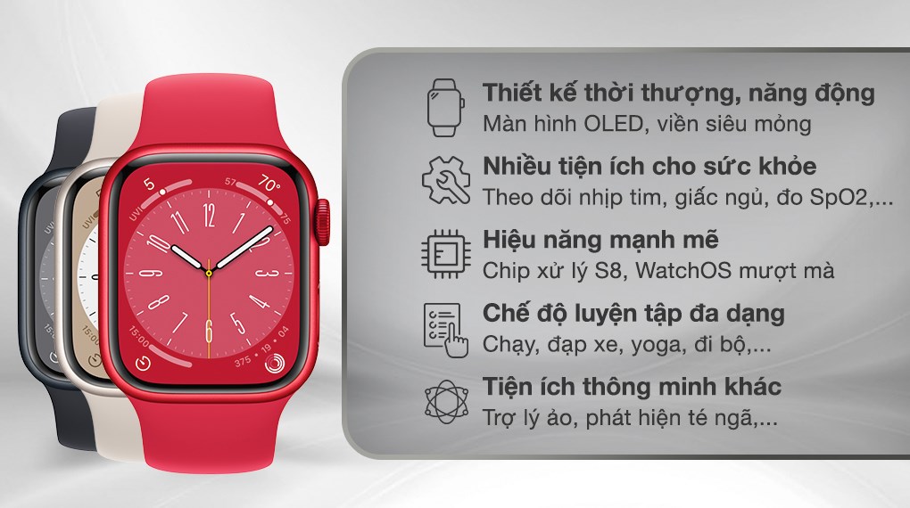 Đồng hồ Apple Watch Series 8 GPS 45mm (PRODUCT)RED Aluminium Case with (PRODUCT)RED Sport Band - Regular - (A2771) -194253150084 (MNP43)